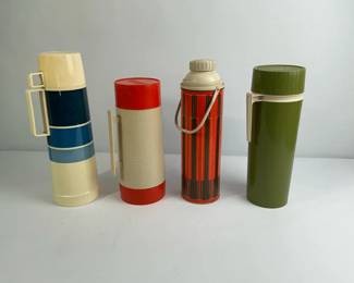 Vintage Thermos Set with Four Insulated Bottles