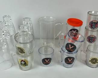 Mixed Drinkware Lot Glass Plastic Mugs Tumblers Pitcher Sports Barware