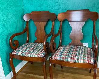 Pair Vintage Wood Armchairs Queen Anne Style Accent Chairs