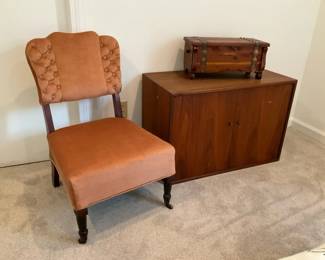 Vintage Furniture Lot Cabinet Accent Chair Wood Chest