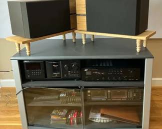 03 Vintage Sony, Denon And Teac Stereo System with Bose Speakers, Cabinet Cassette Components