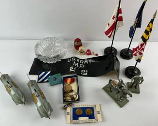 US Army MP Memorabilia Lot Medals Patches Flags Collectibles