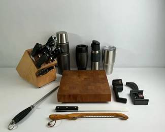 Kitchen Prep Bundle Knife Block, Cutting Board, Sharpeners Tumblers