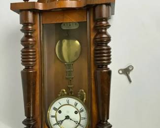Antique Key Wind Wall Clock w Pendulum Key