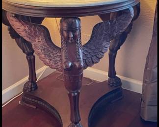 Antique Neoclassical Hand Carved Figural Pedestal Base Round Marble Top&nbsp; $500