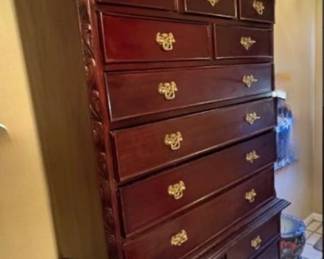 Chippendale Highboy Dresser. Leg needs repair $125