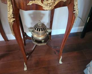 Louis XV style side table bronze, marquetry $200
