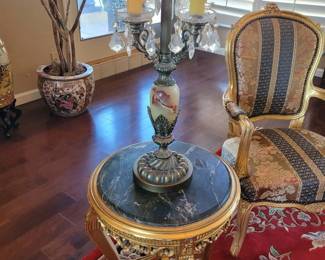 French Side Table Marble Top with Bronze Gilting $180