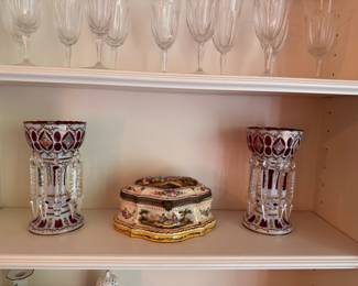 Pair of Cranberry Bohemien Lusters