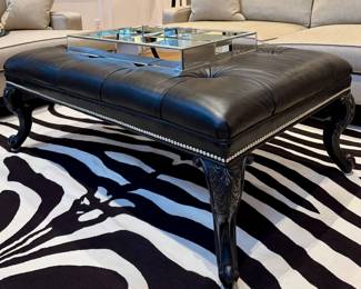 Ethan Allen Leather Ottoman with Nailhead Trim 