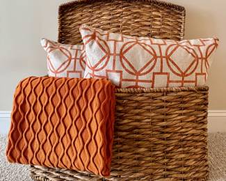 Woven Basket, Down Pillows & Matching Throw