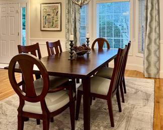 Ethan Allen Dining Table & 6 "Artemis" Upholstered Chairs
