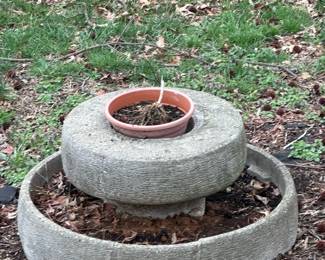 Vintage Concrete Millstone Planter Set
