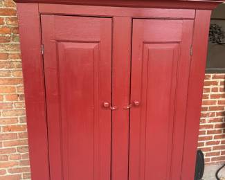 Antique Red Painted Pine Jelly Cabinet Cupboard