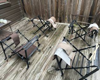 Wrought Iron Folding Chairs with Fabric Seats