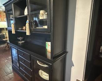Black Wooden China Cabinet with Glass Doors