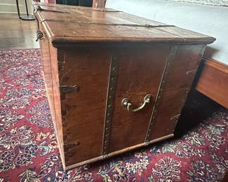 Antique Wooden Steamer Trunk with Metal Strapping