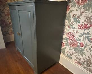 Vintage Grey Painted Two-Door Bar Cabinet