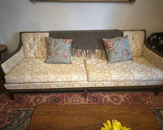 Vintage French Provincial Style Sofa with Damask Upholstery