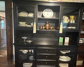 Black Wooden China Cabinet with Glass Doors