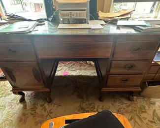Antique Oak Writing Desk with Carved Drawer Pulls