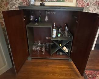 Vintage Grey Painted Two-Door Bar Cabinet