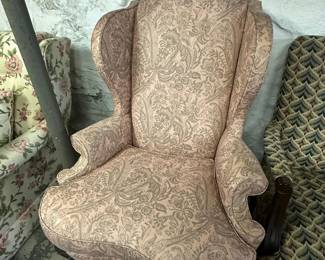 Queen Anne Style Wingback Armchair with Paisley Upholstery
