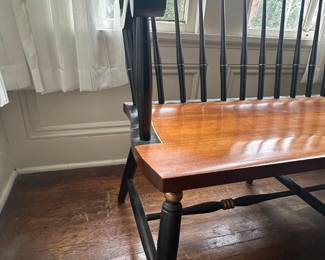 L. Hitchcock Black Harvest Stenciled Maple Windsor Bench with Fruit Motif