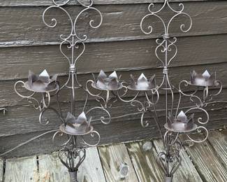 Ornate Scrollwork Metal Candelabra Wall Sconces