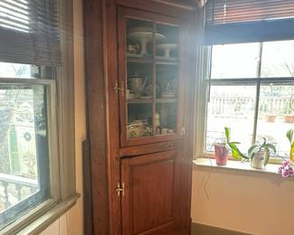 Antique Pine Corner Cupboard with Glass Doors
