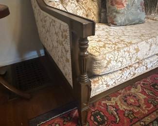 Vintage French Provincial Style Sofa with Damask Upholstery