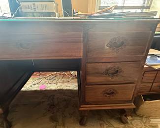 Antique Oak Writing Desk with Carved Drawer Pulls