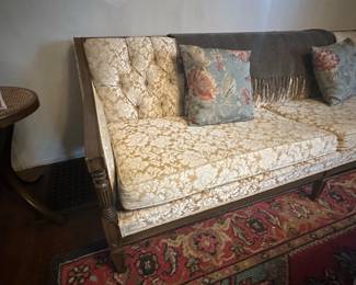 Vintage French Provincial Style Sofa with Damask Upholstery