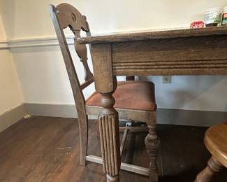 Antique Oak Farmhouse Table with Two Chairs