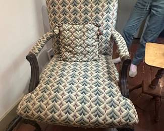 Victorian Ball & Claw Foot Upholstered Library Armchair