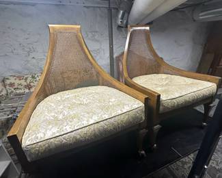 Pair of Mid-Century Cane Back Accent Chairs