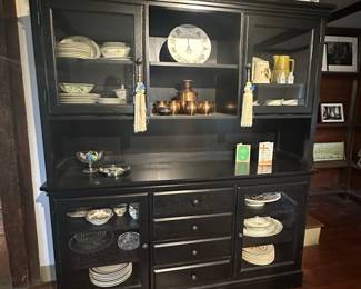 Black Wooden China Cabinet with Glass Doors
