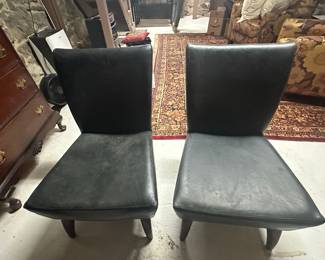 Pair of Black Leather Armless Chairs