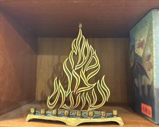 Mid-Century Modern Brutalist Brass Menorah