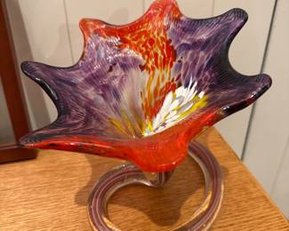 Murano Style Multi-Color Jack-in-the-Pulpit Art Glass Vase