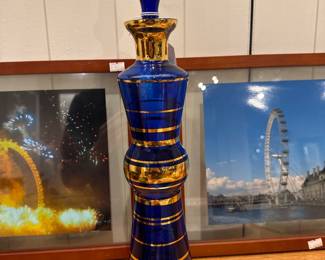 Vintage Bohemian Cobalt Blue and Gold Gilt Decanter