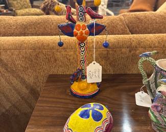 Mexican Tree of Life (Árbol de la Vida) and a Hand-Painted Mexican Turtle Alebrije/Figurine
