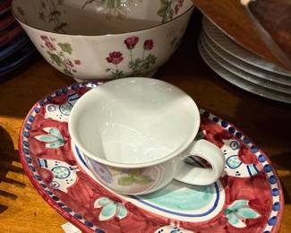 Hand-Painted Mediterranean Style Oversized Cup and Saucer Set