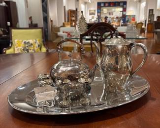 Vintage Silver-Plated Tea and Cordial Service with Oval Gallery Tray