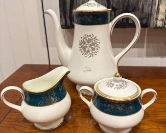 Fine China Teal and Gold Filigree Coffee Service Set