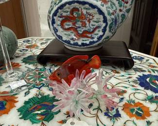 Vintage Murano-Style Art Glass Tropical Fish on Coral Reef Base