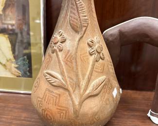 This is a Vintage Hand-Burnished Terra Cotta Folk Art Vase