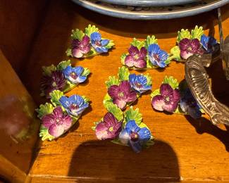 Hand-Painted Floral Porcelain Place Card Holder Set