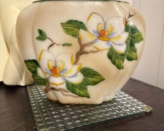 Hand-Painted Magnolia Frosted Glass Art Vase