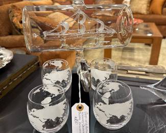 Ship-in-a-Bottle Whiskey Decanter Set